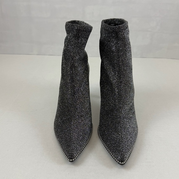Coach Silver‎ Gray Glitter Stretch Sock Booties Beaded Pointed Toe Heels Size 10 - Picture 2 of 9
